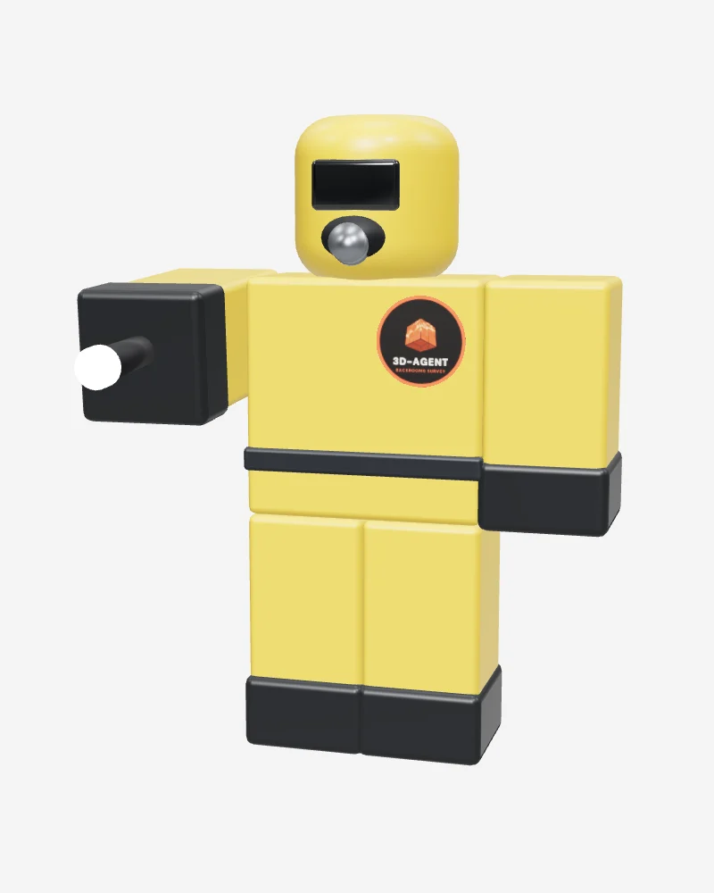 The Hazmat, a blocky Roblox-style character in a yellow suit holding a flashlight: a 3D model you can turn