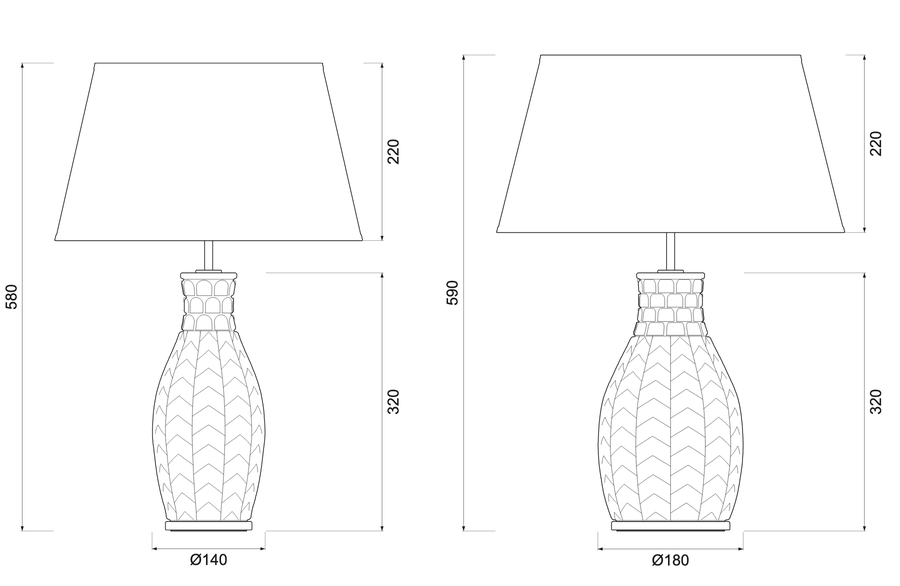 Drawings: V1 and V2 from the front